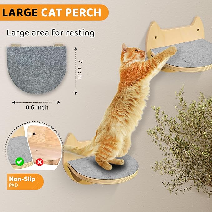 Cat Wall Shelves with 3 Steps – Modern Mounted Cat Wall Furniture & Shelf, Premium Hardwood Cat Bed for Climbing, Sleeping & Lounging, Indoor Hammock for Large Cats