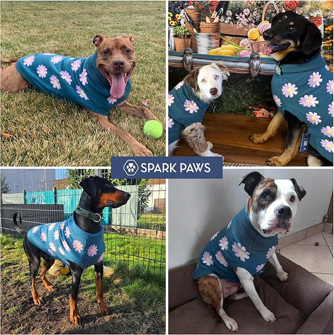 Spark Paws Knit Dog Sweater – Ultra Soft Warm Winter Dog Sweater for Small, Medium & Large Dogs – Stretch Fit Pet Sweater for French Bulldog, Pitbull, Girl & Boy Dogs Jacket, (Flower,M)
