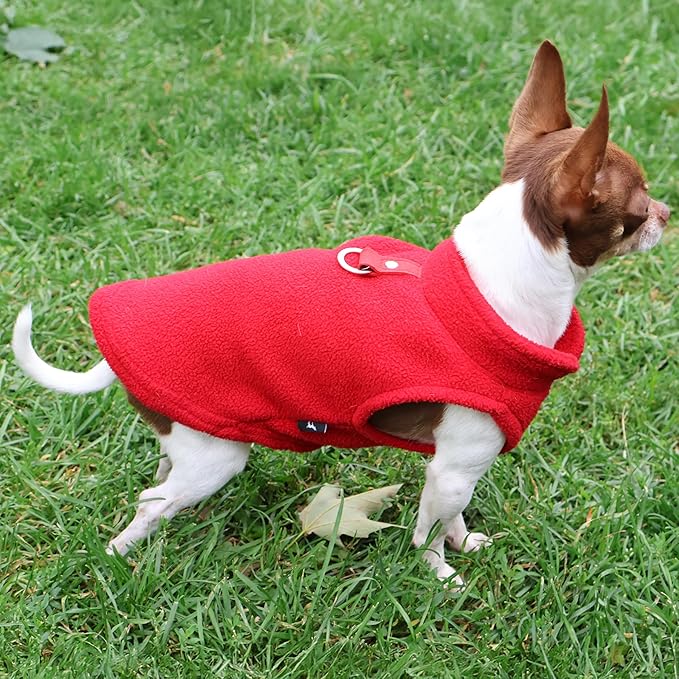 JACKO & CO - Fleece Vest Dog Sweater with Leash Ring - Soft, Warm & Lightweight Pullover Coat for Small & Medium Dogs, Puppies & Cats - Cozy Fall/Winter/Spring Pet Jacket (Red, X-Small 2-4lbs)