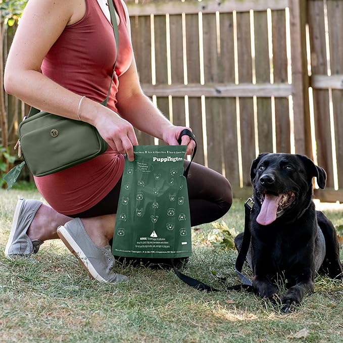 Puppington Certified Home Compostable Poop Bags - ASTM D6400 Compliant - 90 Extra Thick Bags - Plant Based - Pairs with Puppington 3-in-1 Bag & Fits all Standard Poop Bag Dispensers (Basil Green)