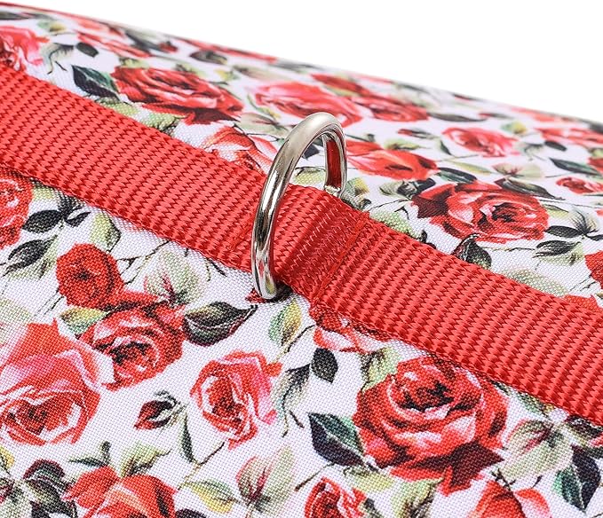 Mile High Life Dog Harness, Air Mesh Floral Vest Harness for 20 lbs Small Dogs & Cats, Easy Get on Adjustable Easy Closures Both Neck and Chest(Red Rose, M Chest 18"-20")