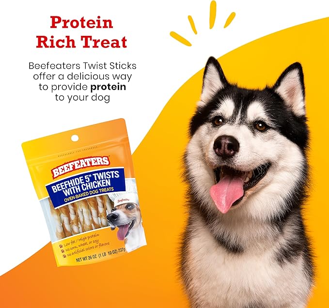 Beefeaters Beefhide 5in Twist with Real Chicken – Protein-Rich Dog Treats for Clean Teeth, Ideal for Training & All Dog Sizes