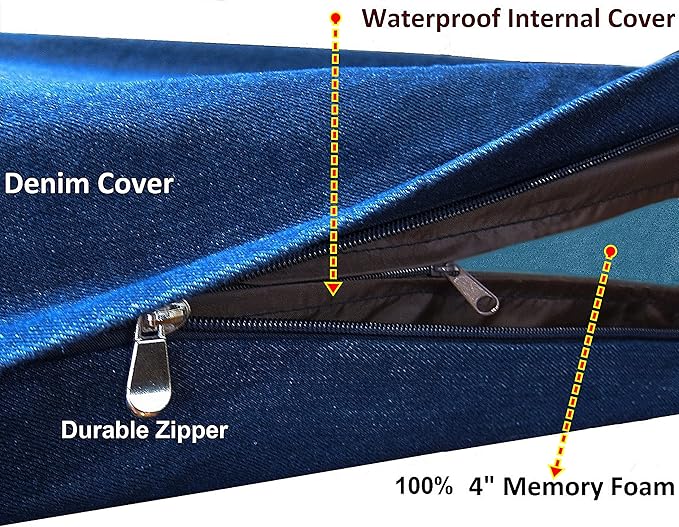 Dogbed4less Extra Large Gel-Infused Memory Foam Dog Bed, Orthopedic Ultra Plush Human Grade Mattress, Thick Waterproof Lining and Heavy Duty Blue Denim Cover, Fit XL 48"X30" Crate