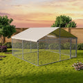 Large Outdoor Dog Kennel with Waterproof & UV-Resistant Roof, Galvanized Dog Kennel, Heavy Duty Dog Playpen for Outside Backyard Farm Use, 10x10x6ft