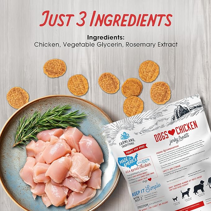 Farmland Traditions Dogs Love Chicken Jerky Dog Treats with Only 3 Ingredients and No Fillers, 2 Pound Bag