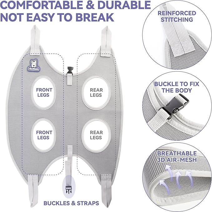 Dog Grooming Hammock Harness for Dogs & Cats with Pet Nail Clipper Trimmer - Cat Hanger Sling for Trimming Clipping Nails- Dog Hammock Restraint Bag for Small Medium Large pet （ Purple XL）