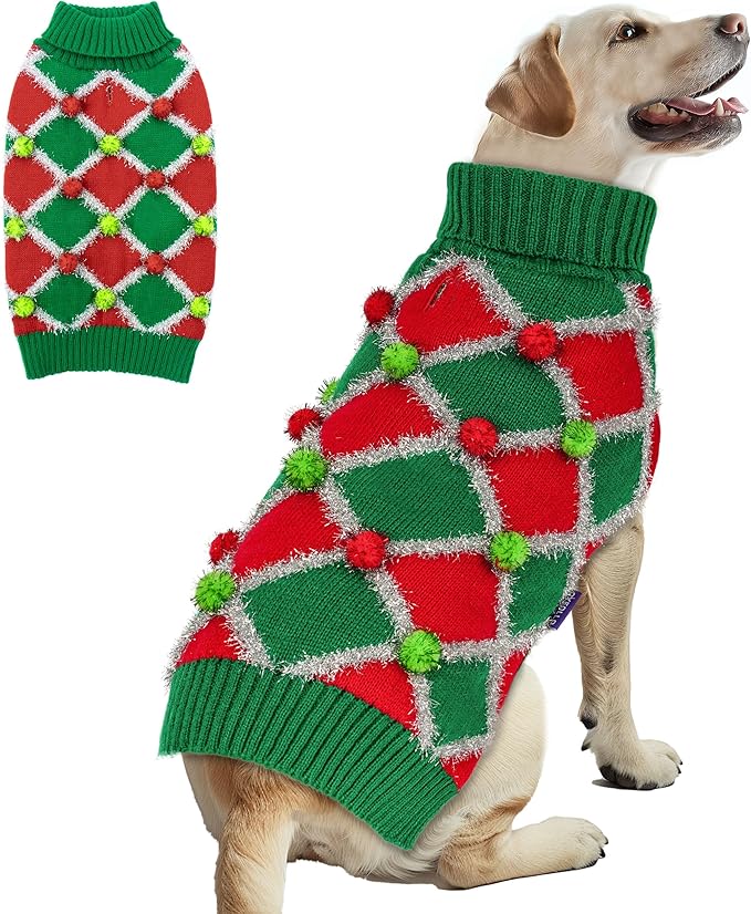 cyeollo Dog Christmas Sweater Turtleneck Dog Sweaters for Large Dogs Girl Pet Clothes Xmas Knitted Pullover Doggie Sweater Holiday Outfit, Green XXX-Large