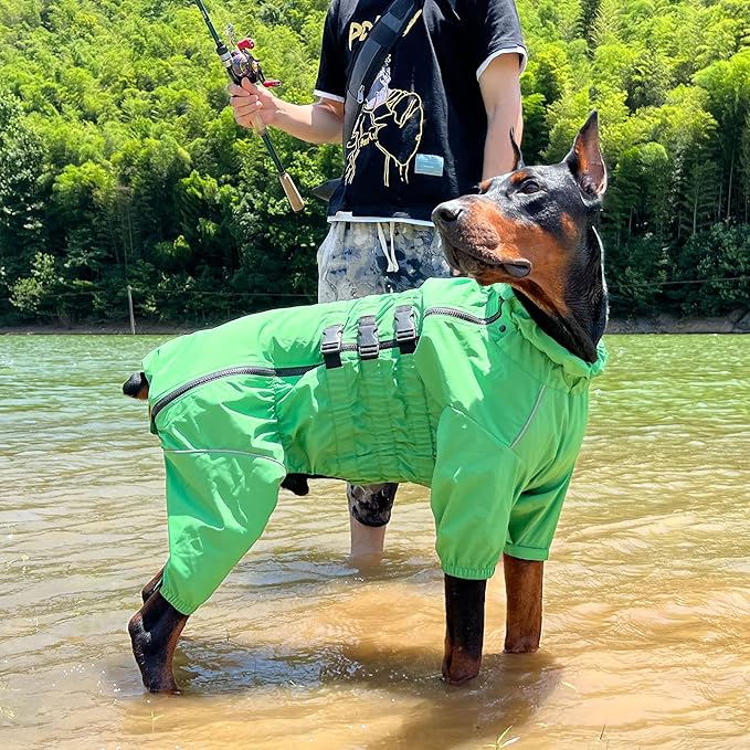 Dogs Waterproof Jacket, Lightweight Waterproof Jacket Reflective Safety Dog Raincoat Windproof Snow-Proof Dog Vest for Small Medium Large Dogs Green XXXL