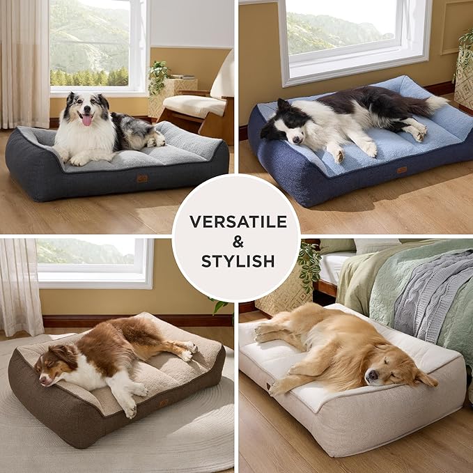 Bedsure Orthopedic Dog Beds Large Sized Dog - Extra Thick Supportive Large Dogs Bed with Waterproof Washable Cover, L Plus Comfort Pet Bed Sofa with Soft Plush Sherpa and Nonskid Bottom, Brown, 38"
