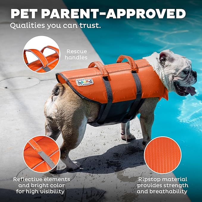 Outward Hound Granby Splash Dog Life Jacket, High-Buoyancy Dog Life Vest for Swimming, Boating, and Water Safety, Medium, Orange