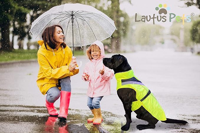Dog Rain Coat - Waterproof, Reflective, Bright Yellow with Harness Hole (L, Yellow)