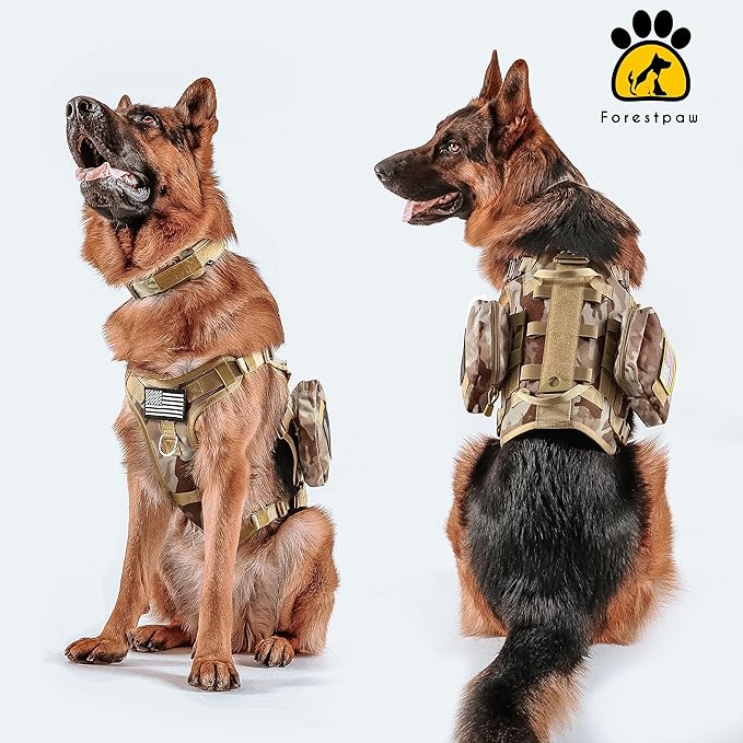 Forestpaw Dog Harness Medium Sized,Tactical Dog Harness with Handle,No Pull Military Style Service Dog Vest with Pockets Adjustable for Medium Large Dogs,Camouflage Brown,Chest 21.5-45"