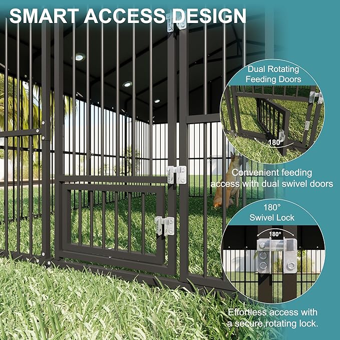 10x15x6 FT Dog Kennel, Outdoor Dog House with Roof All Weather Resistant Large Dog Enclosure Cage with Triple Locks, Heavy Duty Metal Dog Pens Outside (118" W x 179" D x 78" H)