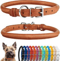 CollarDirect Rolled Leather Dog Collar, Soft Padded Round Puppy Collar, Handmade Genuine Leather Collar Dog Small Large Cat Collars 13 Colors (6-7 Inch, Cinnamon Textured)