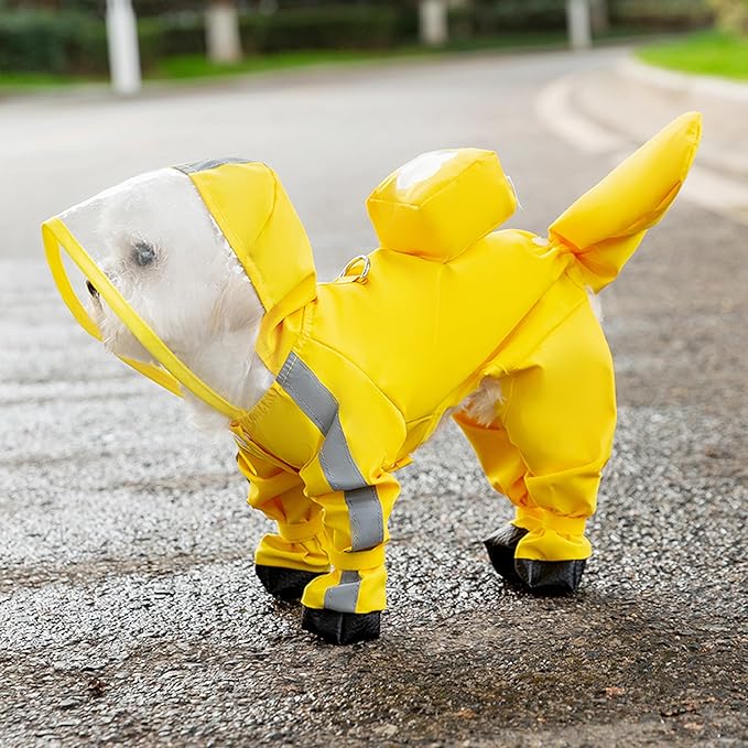 Small Dog Raincoat with Legs, Ideal for Teddy Bears, Waterproof Full Coverage with Mini Backpack, Reflective Hoodie and Detachable Tail (Yellow, XX-Large(Suggest Weight 16.6-22lb))