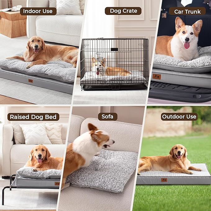 Orthopedic Dog Bed for Ctrate, Waterproof PillowTop Pet Bed for Medium Large Size Dogs, Egg-Crate Foam Dog Crate Mat with Removable Washable Cover, 2-Layers Kennel Pad 36"L x 27"W, Light Grey