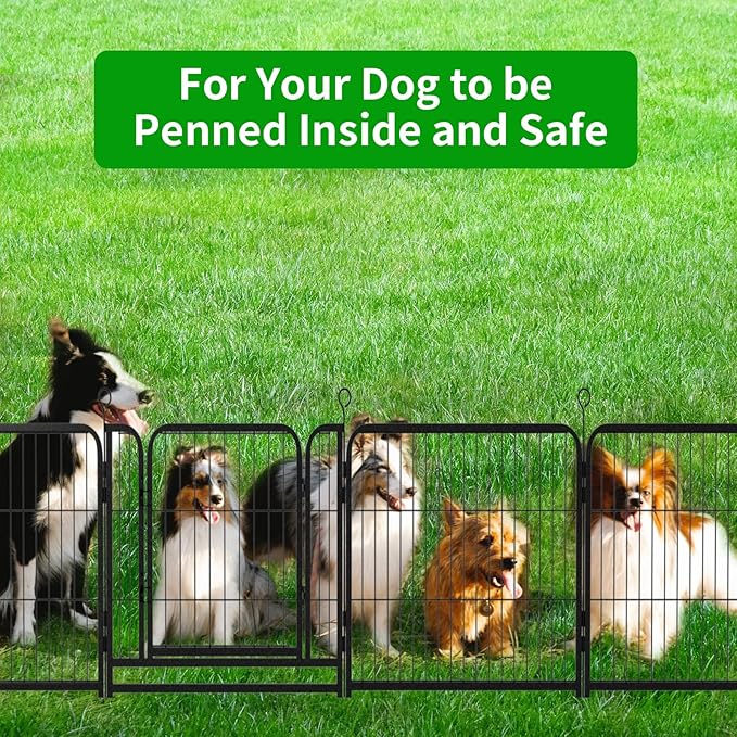 Puppy Playpen 8 Panels Small Dog Fence Outdoor Indoor Use 24" Height Anti-Rust with Doors Portable Dog Play Pen for RV Camping Yard, Total 17FT, 25 Sq.ft, Snowy Black