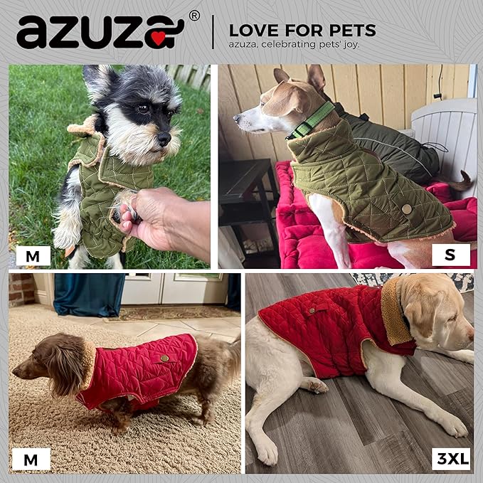 azuza Dog Jacket Waterproof & Windproof Dog Coat for Small Dogs with Thick Fleece, High Collar with Leash Hole, Adjustable Velcro & Elastic Belly, Navy, S