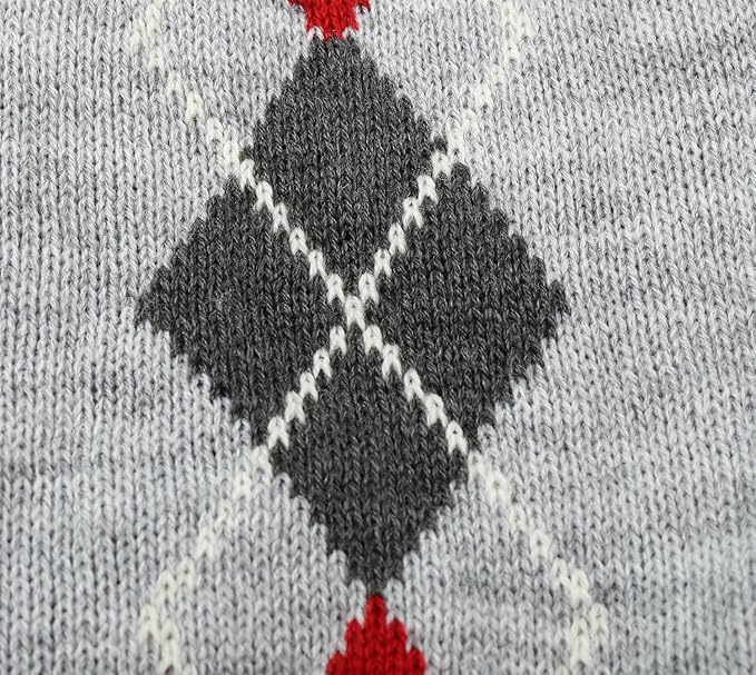 Grey Argyle Knit Pet Sweaters Clothes for Small Dogs, Classic Gray Medium M Size