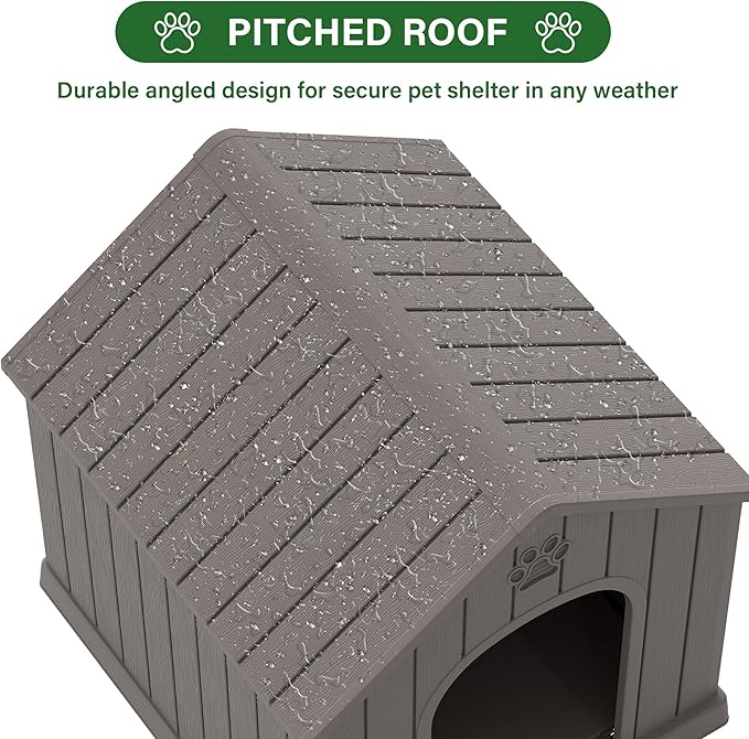 Large Dog House for Outdoor & Indoor, Waterproof Puppy Shelter with Air Vents & Elevated Floor, Easy Assemble Sturdy Dog Kennel for Large Dogs(Grey,36.2''L×38''W×38''H)