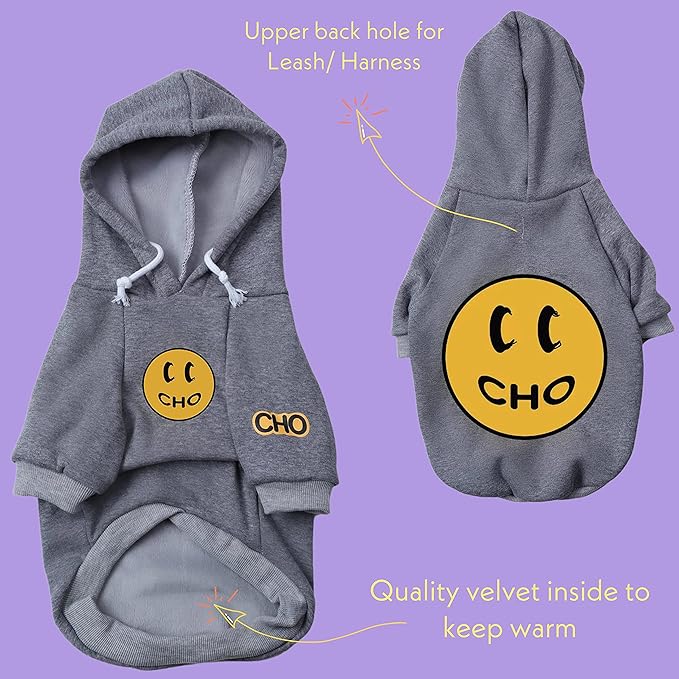 ChoChoCho Smiley Dog Hoodie Stylish Dog Clothes Smiley Face Sweater Cotton Sweatshirt Fashion Outfit for Dogs Cats Puppy Small Medium Large (L, Grey)
