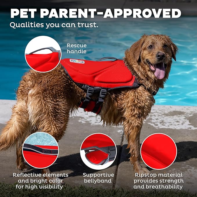 Outward Hound Dawson Swim Dog Life Jacket, High-Performance Neoprene Dog Life Vest for Swimming, Boating, and Water Safety, XS, Red