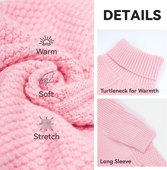 cyeollo 4XL Dog Sweater,Knitwear Turtleneck Soft Knitwear Pullover Sweaters Warm Dog Clothes for Large Female Dogs,Pink XXXXL