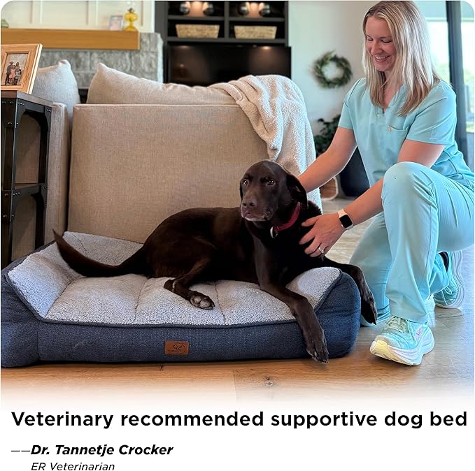 Bedsure XL Plus Orthopedic Dog Beds Large Sized Dog - Extra Thick Supportive Dogs Couch with Waterproof Washable Cover, Jumbo Comfort Pet Bed Sofa with Soft Plush Sherpa and Nonskid Bottom, Blue, 48"