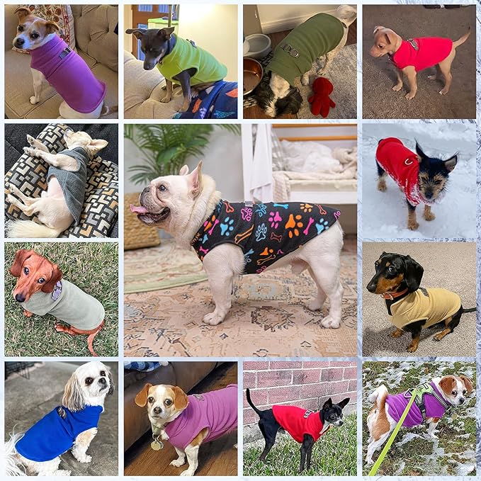 BEAUTYZOO Small Dog Sweater Fleece Vest Winter Jacket, D-Ring Leash Attachment for XS S Puppy Medium Sized Breeds Dogs, Cold Weather Dog Clothes Windproof Keep Warm, Black Bones Paw M