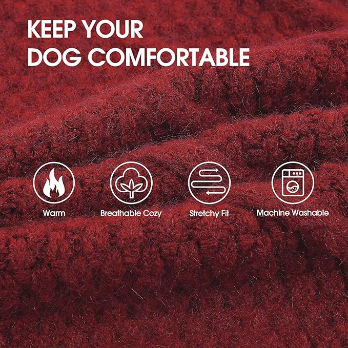 IECOii Dog Sweaters for Large Dogs, XXL Dog Sweater Warm Pullover Vest for Winter, Knitted Sweatshirt for Extra Large Dogs Boy Girl, Labradors, Pitbull Sweaters, DarkRed - 2XL