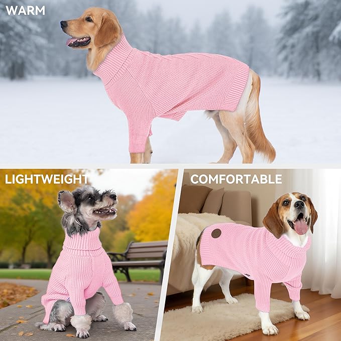 cyeollo 4XL Dog Sweater,Knitwear Turtleneck Soft Knitwear Pullover Sweaters Warm Dog Clothes for Large Female Dogs,Pink XXXXL