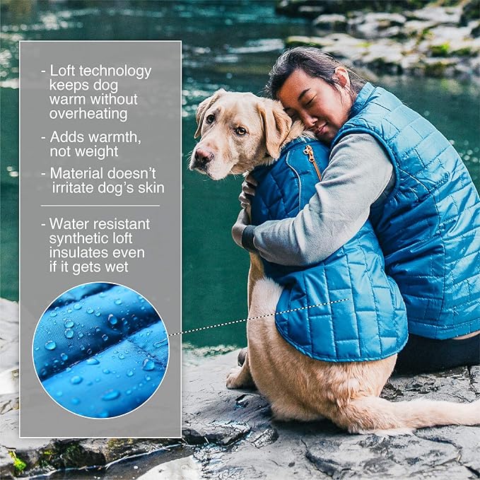 Kurgo Loft Dog Jacket - Reversible Cozy Coat for Outdoor Adventures - Water Resistant - Athletic Fit - Machine Washable Fabric - Reflective Dog Gear - Large - Watercolor Stripe