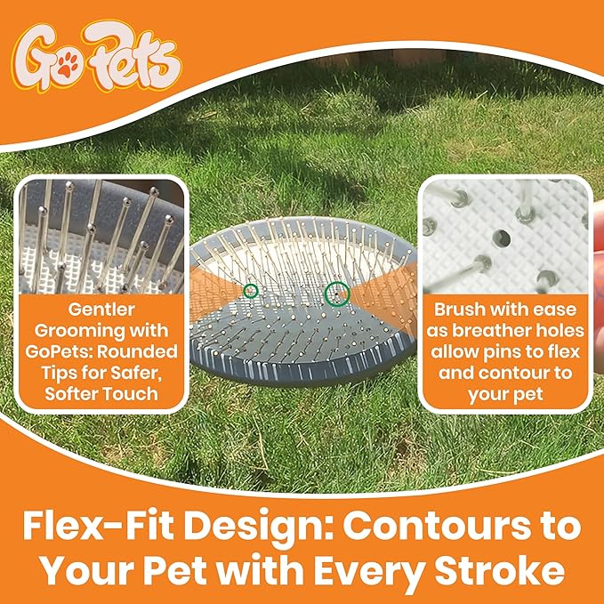GoPets Double-Sided Pin & Bristle Brush, Dog & Cat Grooming Brush for Detangling, Shedding Control, Fur & Dirt Removal, Smooth & Efficient Pet Grooming for Healthy Coat, Comfortable Ergonomic Handle