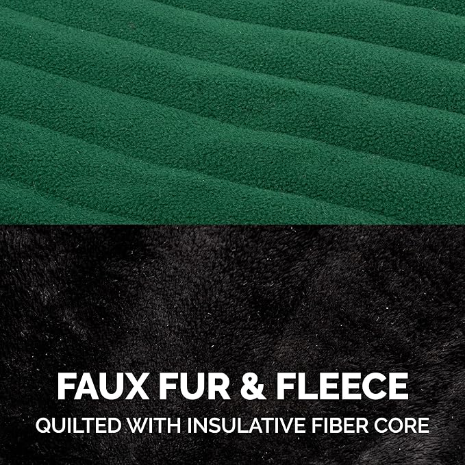 Furhaven Reversible Small Dog Coat, Washable & Insulating w/ Leash Access - Faux Fur & Quilted Fleece Flex-Fit Jacket - Black/Green, Small