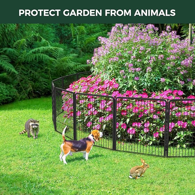 FXW Garden Fence Outdoor for The Yard – 32in(H) x 72.9ft(L) Heavy Duty Metal Animal Barrier for Dog and Rabbit, Decorative Dog Fence, 32 Panels, Black