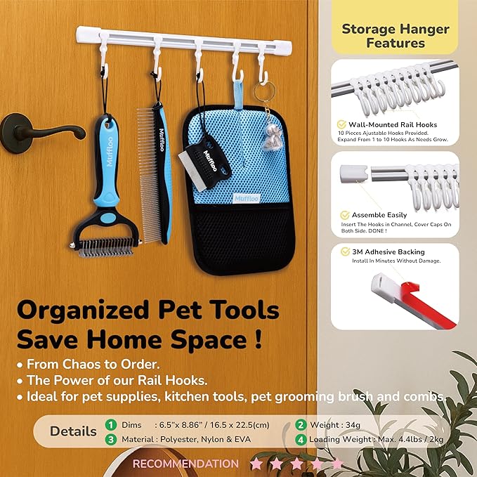 All-in-1 Pet Grooming Kit for Dogs and Cats, Shedding Comb, Dematting Tool, Reusable Electrostatic Hair Removal Glove, Hair Collector Keychain