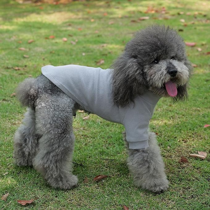 Lovelonglong Ribbed Dog T-Shirt Cotton Knitted Dog Sweaters for All Season Pet T-Shirts for Large Medium Small Dogs Dark Gray XS