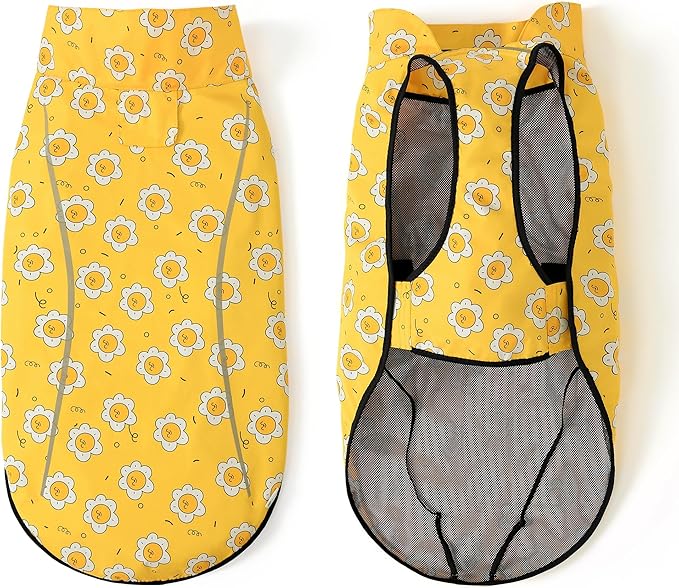 Mile High Life Dog Raincoat, Adjustable Waterproof Reflective Rain Jacket for Small Medium Large Dogs, Lightweight Breathable Pet Rain Coat with Leash Hole(Yellow Sun,XXS Chest 16-19")