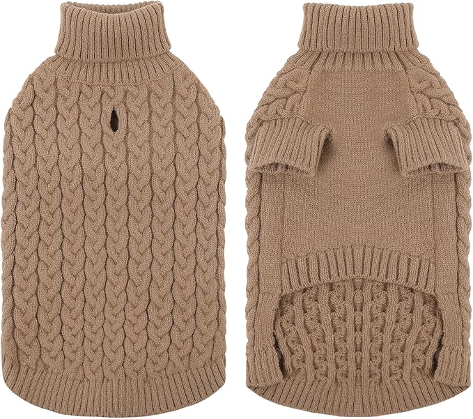 SAWMONG Dog Sweater, Dog Sweaters for Large Dogs Girls Boys, Pullover Turtleneck Knitted Doggy Sweatshirt, Cold Weather Pet Clothes（Khaki, X-Large