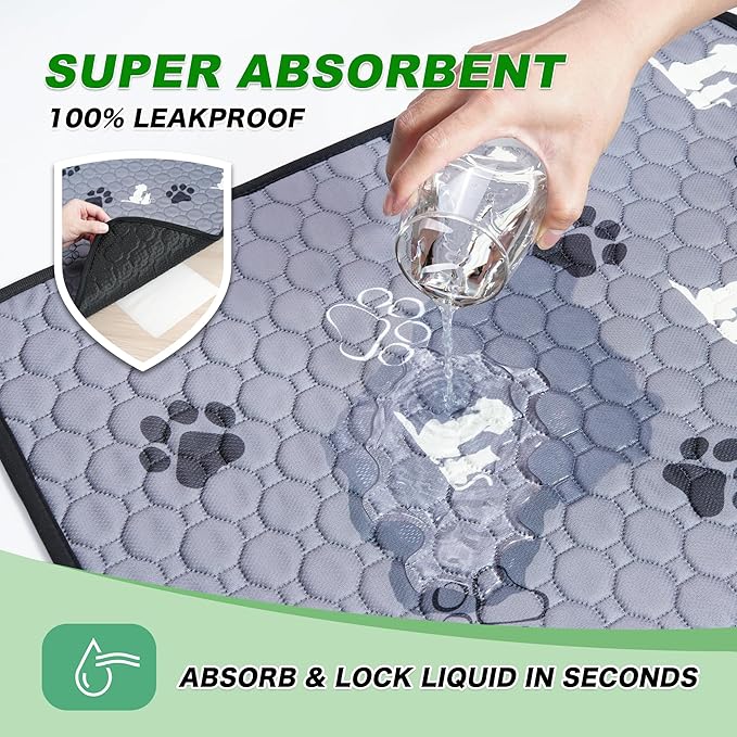 Washable Pee Pads, Puppy Pee Pad for Dogs, 2 Pack Absorbent Reusable Training Dog Pads Pet Puppy Pads, Non-Slip Potty Pads for Whelping, Playpen, Crate, Bed, Grey 24"x24"
