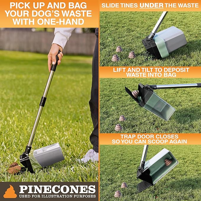 Neater Pet Brands Lift N’ Bag 2.0 Dog Pooper Scooper with Bag Attachment & 27" Pole for Small to Large Dogs, New & Improved Design, 60 Refill Bags, Heavy Duty Dog Poop Scooper for Yard, One-Hand Use