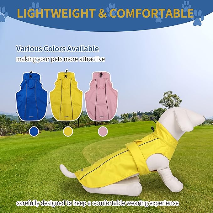 Waterproof Dog Raincoat with Reflective Strip, Adjustable Breathable Rain Coat Jacket with Leash Hole for Dogs (Yellow, XX-Large)