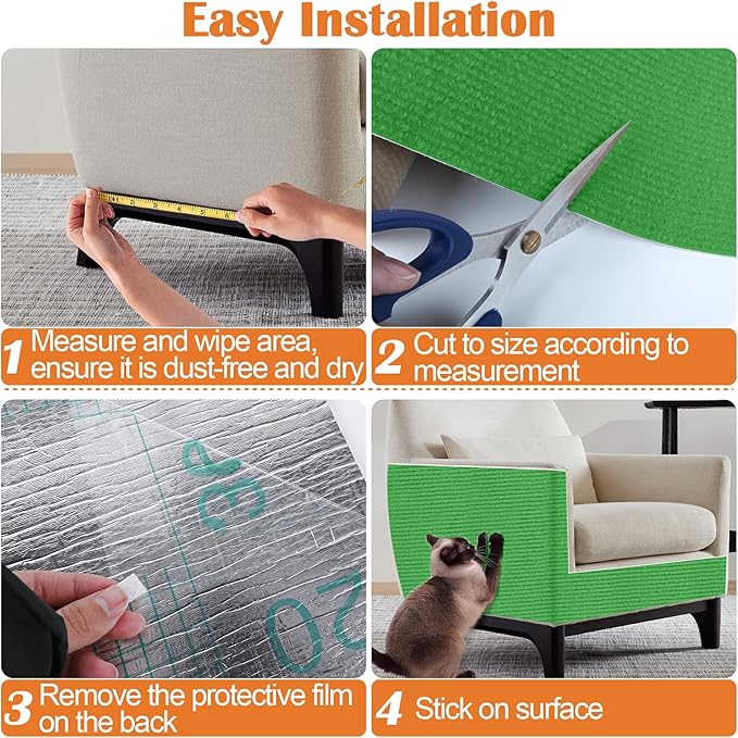 Cat Scratch Furniture Protector - 158" x 13.8" Trimmable Self-Adhesive Cats Claws Scratch Pads, DIY Cat Climbing Couch Protector for Scratch Post Cat Tree Replacement Indoor (Green)