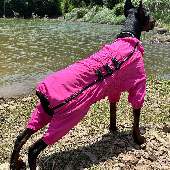 Dogs Waterproof Jacket, Lightweight Waterproof Jacket Reflective Safety Dog Raincoat Windproof Snow-Proof Dog Vest for Small Medium Large Dogs Rosered M