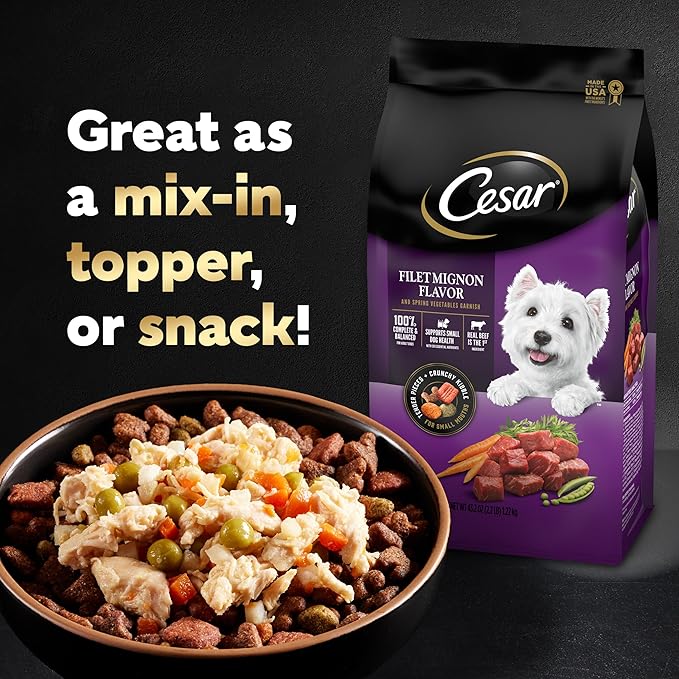 Cesar Simply Crafted Adult Wet Dog Food Meal Topper, Chicken, Carrots, Potatoes & Peas and Chicken, Sweet Potato, Apple, Barley & Spinach Variety Pack (8 Count, Pack of 2)