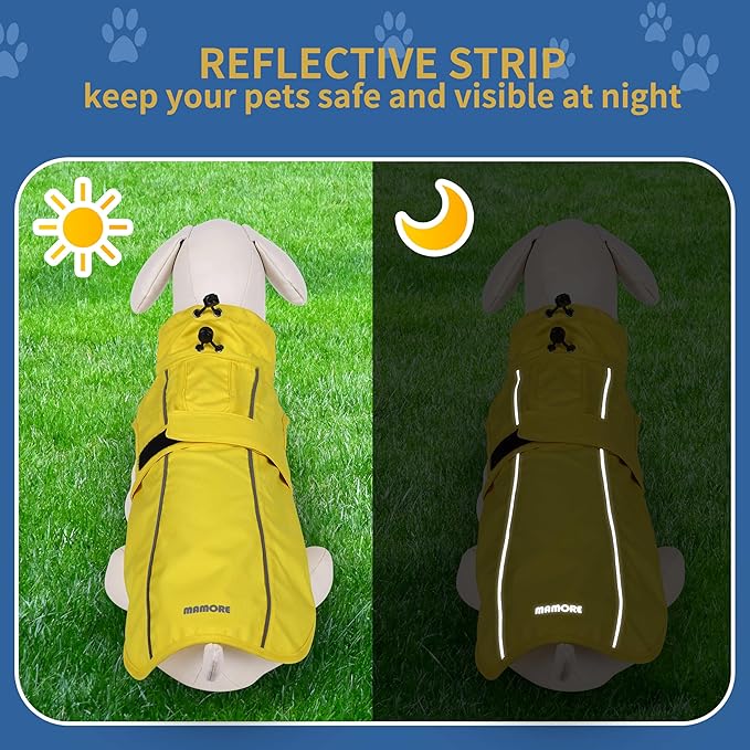 Waterproof Dog Raincoat with Reflective Strip, Adjustable Breathable Rain Coat Jacket with Leash Hole for Dogs (Light Green, Medium)
