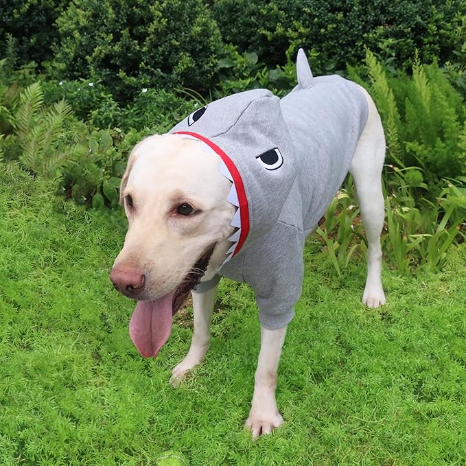 Shark Christmas Costumes Clothes for Extra Large Dogs Jaws Hoodies Labrador Rottweiler Great Dane, Grey, 4X-Large