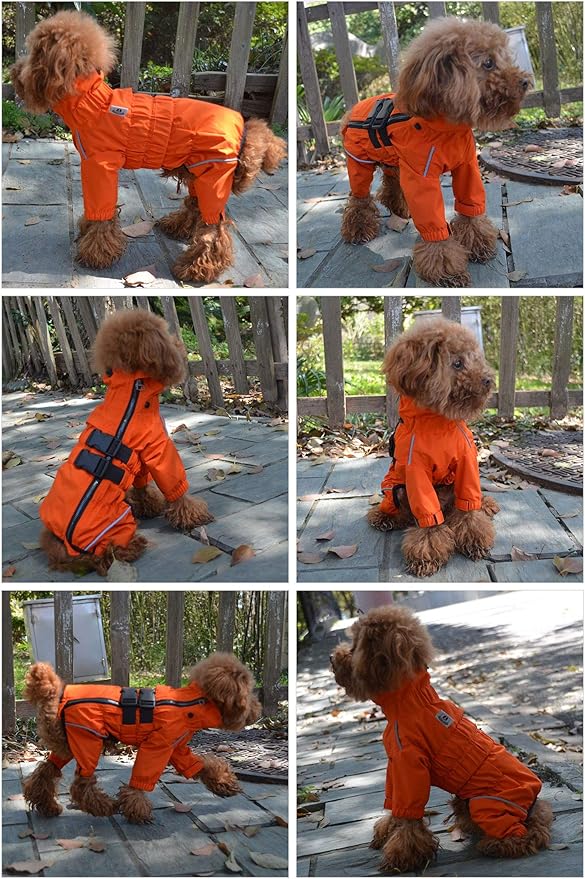 Dogs Waterproof Jacket, Lightweight Waterproof Jacket Reflective Safety Dog Raincoat Windproof Snow-Proof Dog Vest for Small Medium Large Dogs Orange M