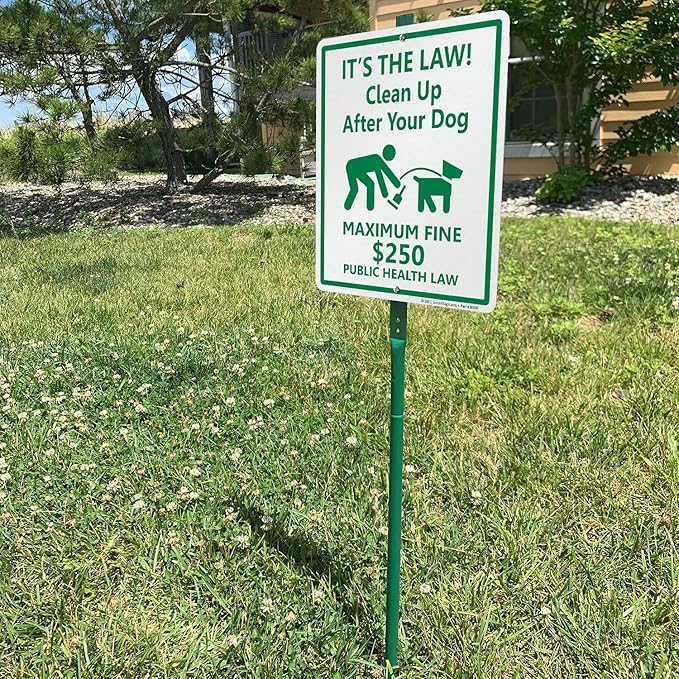SmartSign "It’s The Law! Clean Up After Your Dog - Maximum Fine $250" LawnBoss® Sign | 10" x 12" Aluminum Sign With 3' Stake