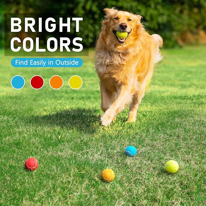 PrimePets Dog Squeaky Toys Bulk 12 Pack, 2.5 Inch Tennis Balls, Small Rubber Toy for Dogs, 4 Assorted Colors - Durable Puppy Toys for Indoor Outdoor Play, Small & Medium Dog Supplies
